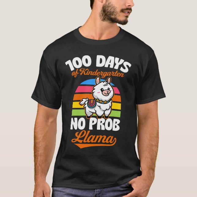 100 Days Of Kindergarten No Prob Llama Cute Animal T-Shirt (Vorderseite)