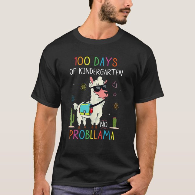 100 Days Of Kindergarten No Probllama Funny Llama  T-Shirt (Vorderseite)