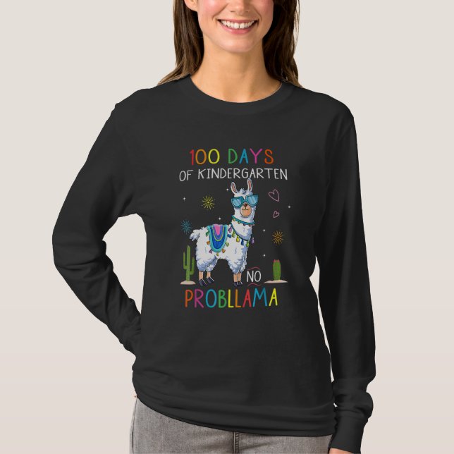 100 Days Of Kindergarten No Probllama Funny Llama  T-Shirt (Vorderseite)