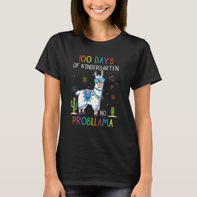 100 Days Of Kindergarten No Probllama Funny Llama  T-Shirt (Vorderseite)