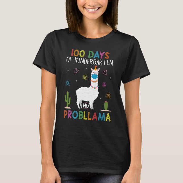 100 Days of Kindergarten No Probllama Llama Mask Q T-Shirt (Vorderseite)