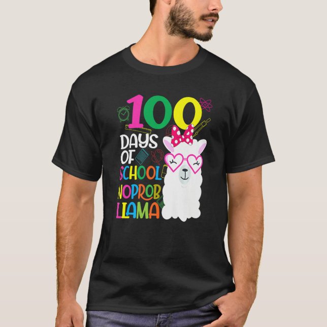 100 Days of Kindergarten No Probllama Llama Teache T-Shirt (Vorderseite)