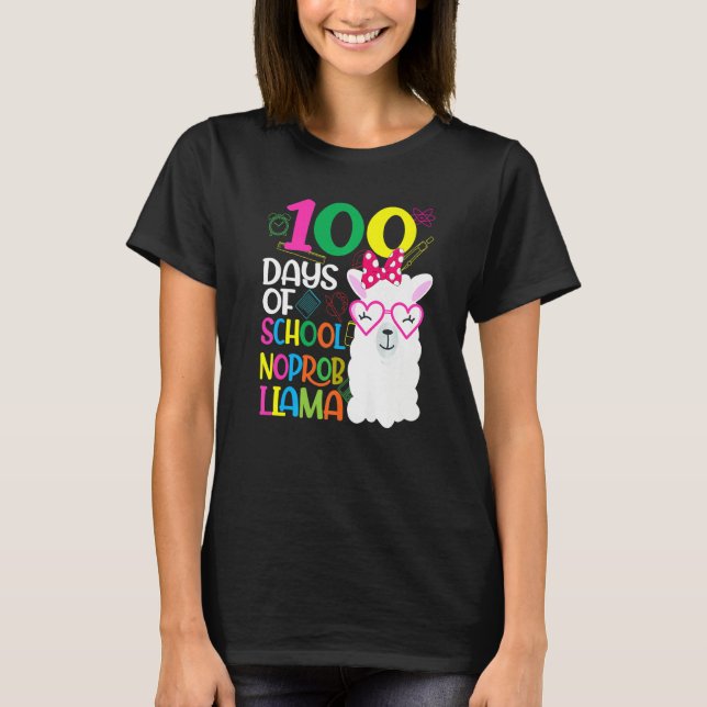 100 Days of Kindergarten No Probllama Llama Teache T-Shirt (Vorderseite)