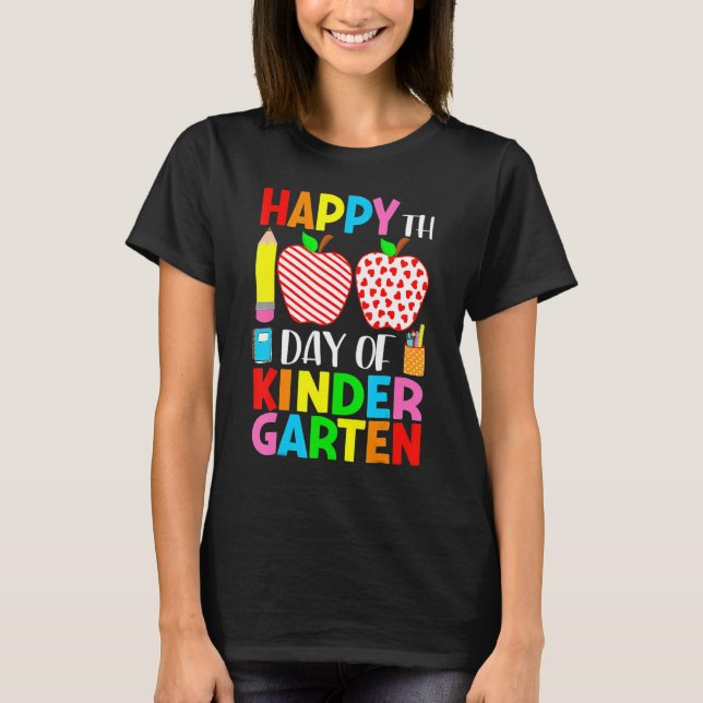 100 Days Of Kindergarten Teacher & Student Hearts  T-Shirt (Vorderseite)
