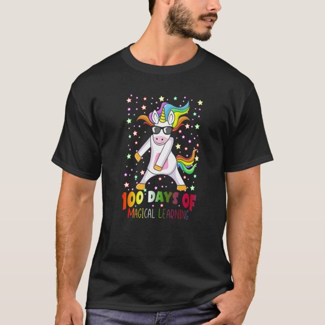 100 Days of Magical Learning Flossing Unicorn Teac T-Shirt (Vorderseite)