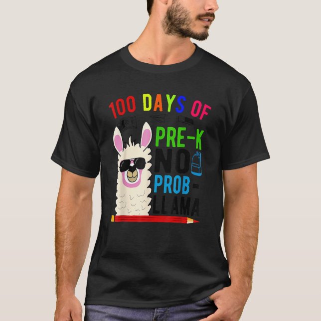 100 Days Of Pre K No Prob Llama Teacher 100th Day  T-Shirt (Vorderseite)