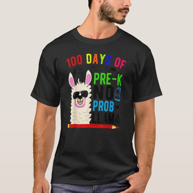 100 Days Of Pre K No Prob Llama Teacher 100th Day  T-Shirt (Vorderseite)