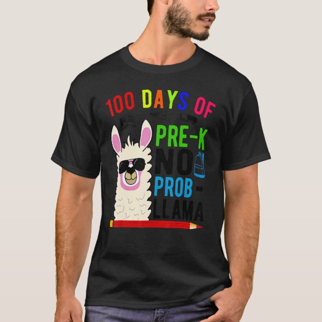 100 Days Of Pre K No Prob Llama Teacher 100th Day  T-Shirt (Vorderseite)