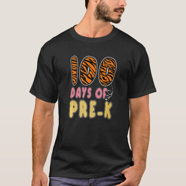 100 Days Of Pre K Tiger Print Teachers Girls 100th T-Shirt (Vorderseite)