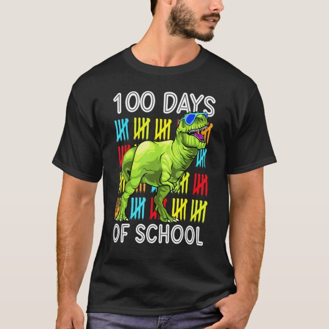 100 Days Of School 100th Day Dino T Rex Teacher Bo T-Shirt (Vorderseite)