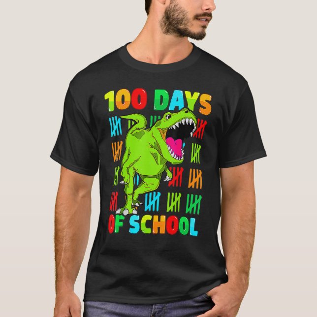 100 Days Of School 100th Day Dino T Rex Teacher Bo T-Shirt (Vorderseite)