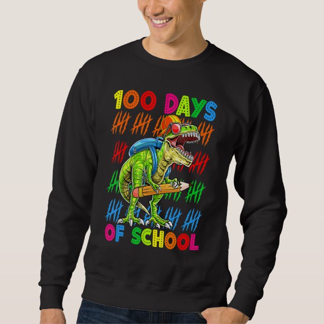 100 Days Of School 100th Day Dinosaur Trex Pencil Sweatshirt (Vorderseite)