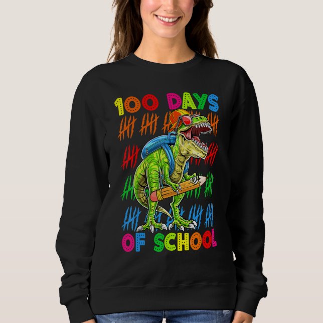 100 Days Of School 100th Day Dinosaur Trex Pencil Sweatshirt (Vorderseite)