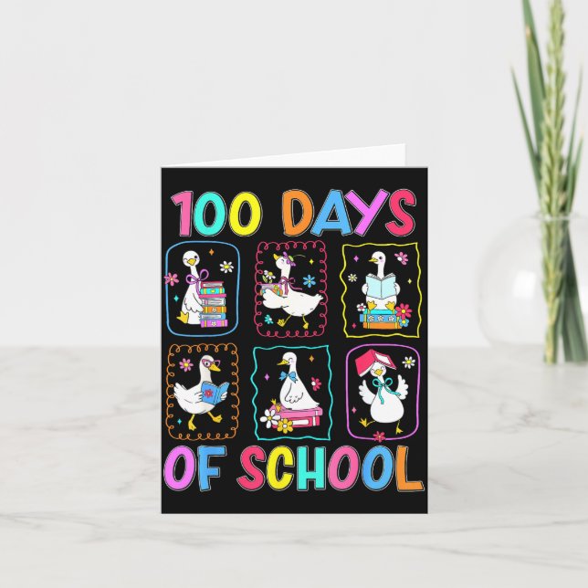 100 Days Of School 100th Day Funny Goose Boys Girl Karte (Vorderseite)