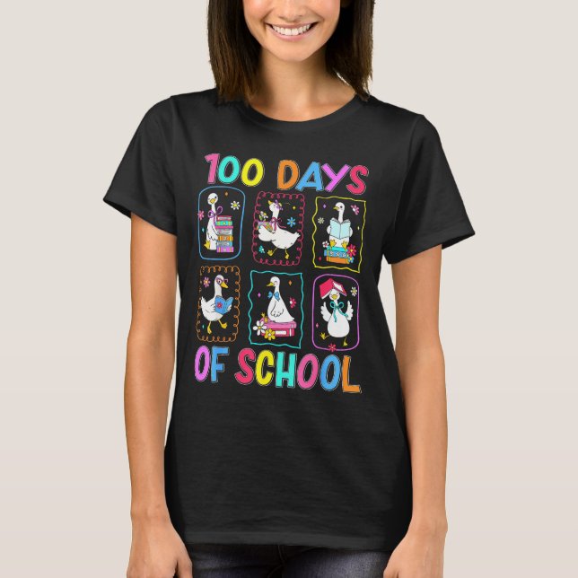 100 Days Of School 100th Day Funny Goose Boys Girl T-Shirt (Vorderseite)
