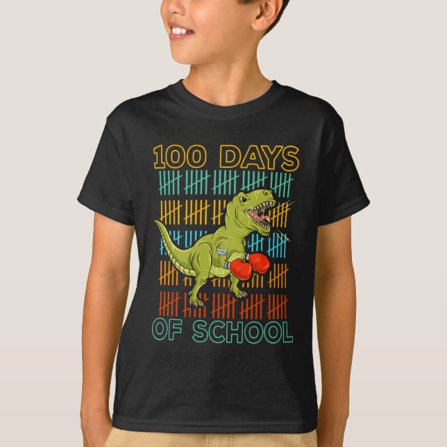 100 Days Of School 2025 Dinosaur Boxing Mma Martia T-Shirt (Vorderseite)