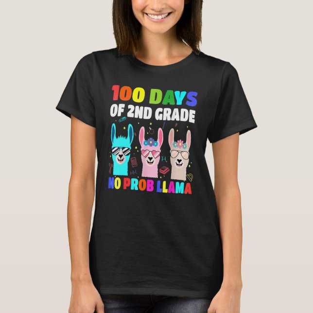 100 Days Of School 2nd Grade No Probllama Llama Bo T-Shirt (Vorderseite)