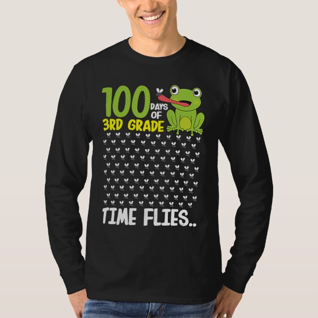 100 Days of School 3rd Grade Frog Time Flies Boys  T-Shirt (Vorderseite)