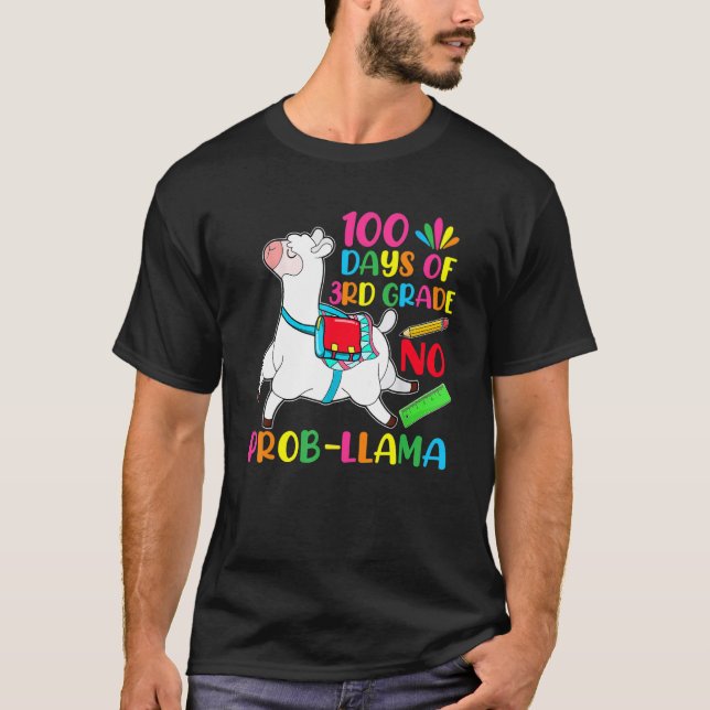 100 Days Of School 3rd Grade No Prob Llama Teacher T-Shirt (Vorderseite)