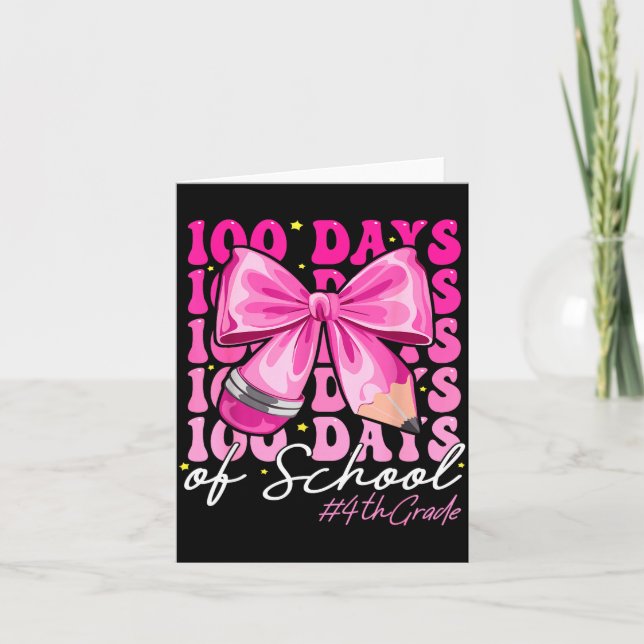 100 Days Of School 4th Grade Girls Coquette Bow  Karte (Vorderseite)