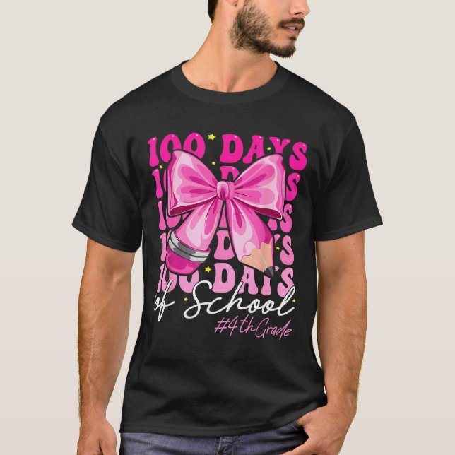100 Days Of School 4th Grade Girls Coquette Bow  T-Shirt (Vorderseite)