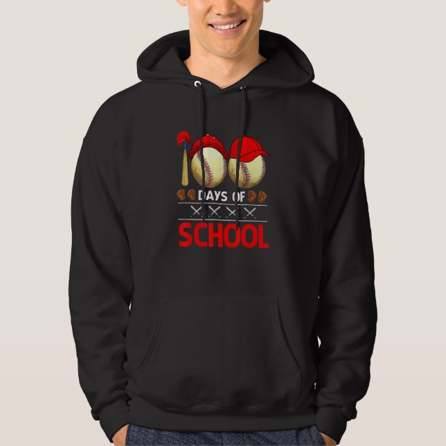 100 Days Of School  Baseball 100 Days Smarter 100t Hoodie (Vorderseite)