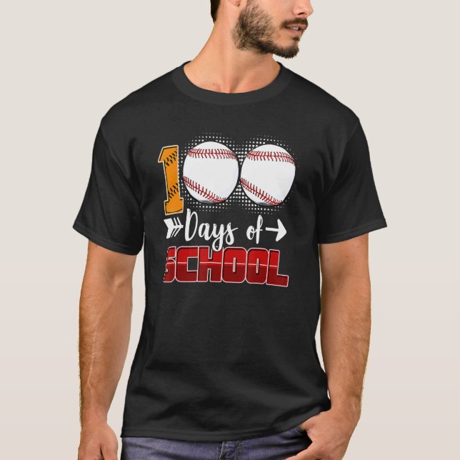 100 Days Of School  Baseball 100 Days Smarter 100t T-Shirt (Vorderseite)