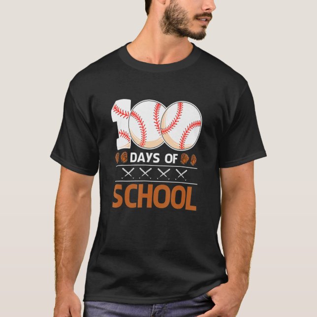 100 Days Of School  Baseball 100 Days Smarter 100t T-Shirt (Vorderseite)