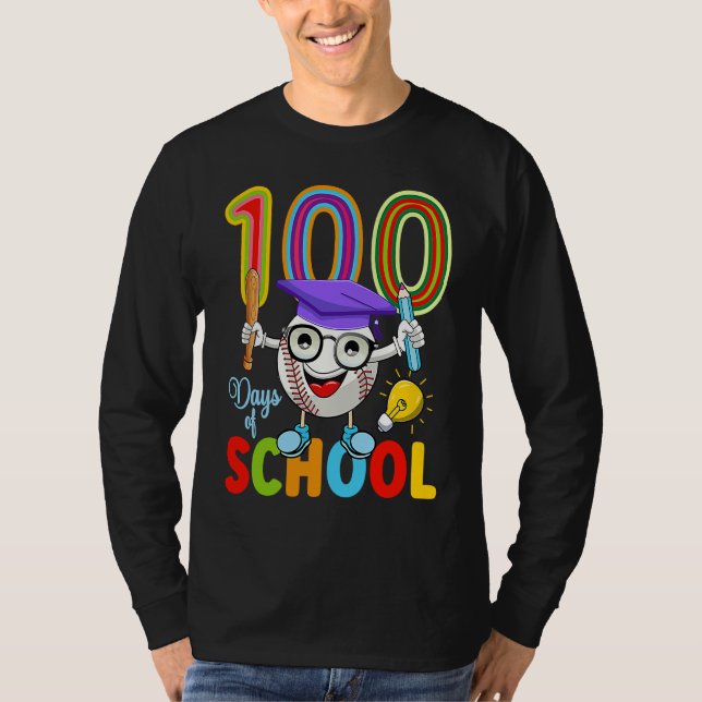 100 Days Of School Baseball 100th Day  Kids Teache T-Shirt (Vorderseite)