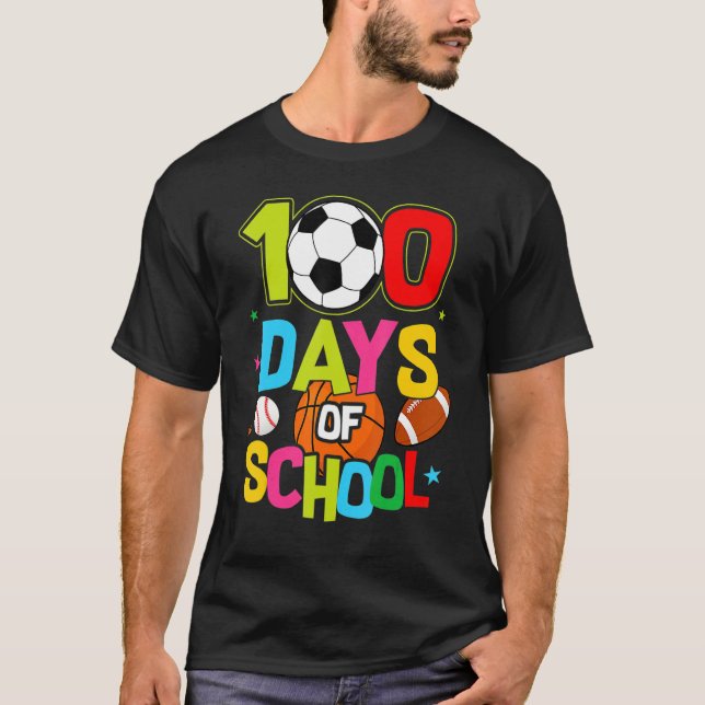 100 Days Of School Baseball Basketball Soccer Foot T-Shirt (Vorderseite)