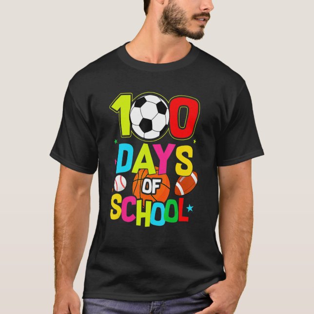 100 Days Of School Baseball Basketball Soccer Foot T-Shirt (Vorderseite)