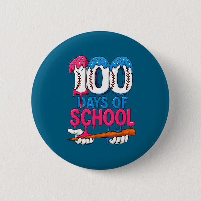 100 Days Of School Baseball Drip Bat 100th Day Of  Button (Vorderseite)