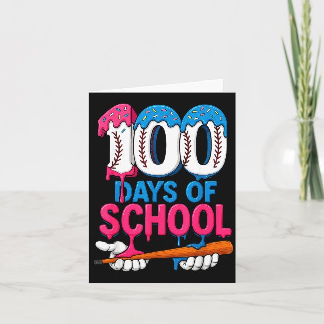 100 Days Of School Baseball Drip Bat 100th Day Of  Karte (Vorderseite)