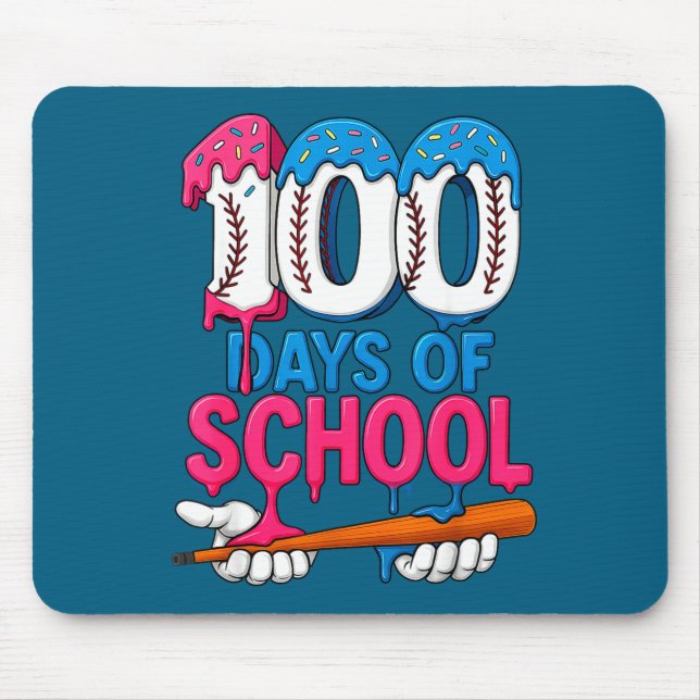 100 Days Of School Baseball Drip Bat 100th Day Of  Mousepad (Vorne)