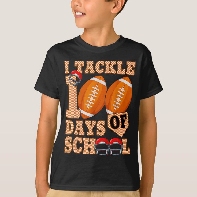 100 Days Of School Boys 100th Day Of School Footba T-Shirt (Vorderseite)