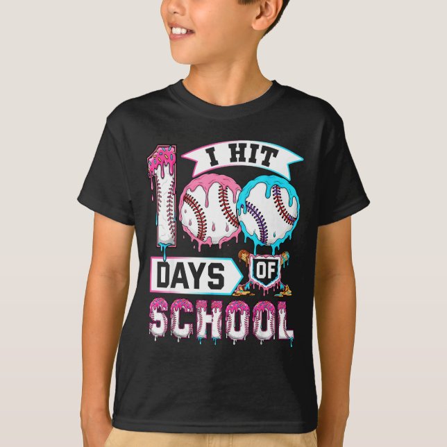 100 Days Of School Boys Baseball Drip 100th Day Ki T-Shirt (Vorderseite)