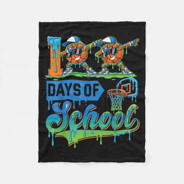 100 Days Of School Boys Basketball Drip 100th Day  Fleecedecke (Vorderseite)