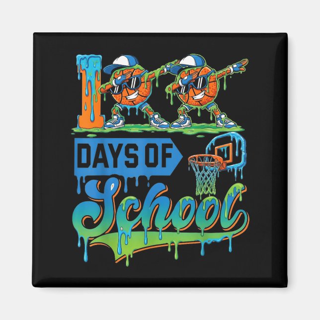 100 Days Of School Boys Basketball Drip 100th Day  Magnet (Vorne)