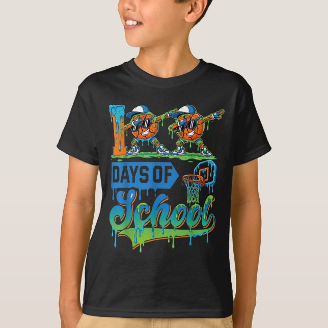 100 Days Of School Boys Basketball Drip 100th Day  T-Shirt (Vorderseite)