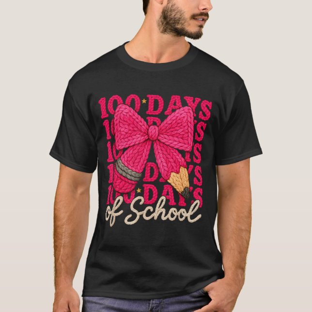 100 Days Of School Crochet Bow Pencil 100th Day Of T-Shirt (Vorderseite)