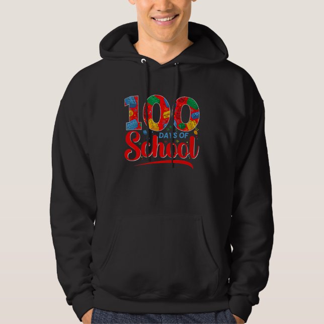 100 Days of School Cute Toy Build Bricks Boys Girl Hoodie (Vorderseite)
