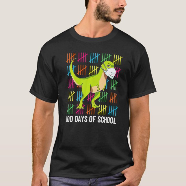 100 Days Of School Dinosaur Mask Fun Teacher Dino T-Shirt (Vorderseite)