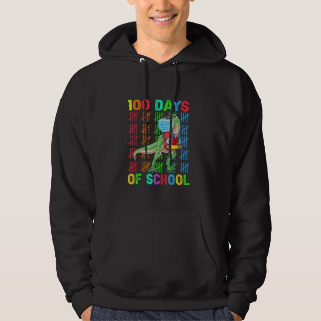 100 Days Of School Dinosaur Rex Wearing Mask Smart Hoodie (Vorderseite)