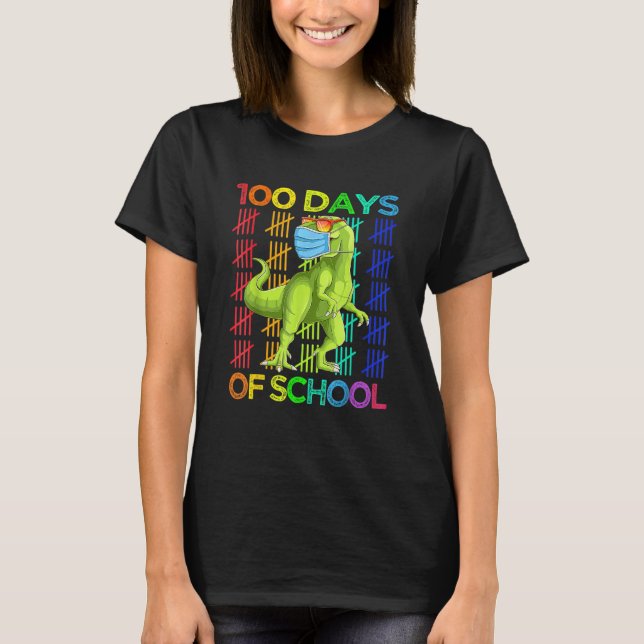 100 Days Of School Dinosaur Rex Wearing Mask Smart T-Shirt (Vorderseite)