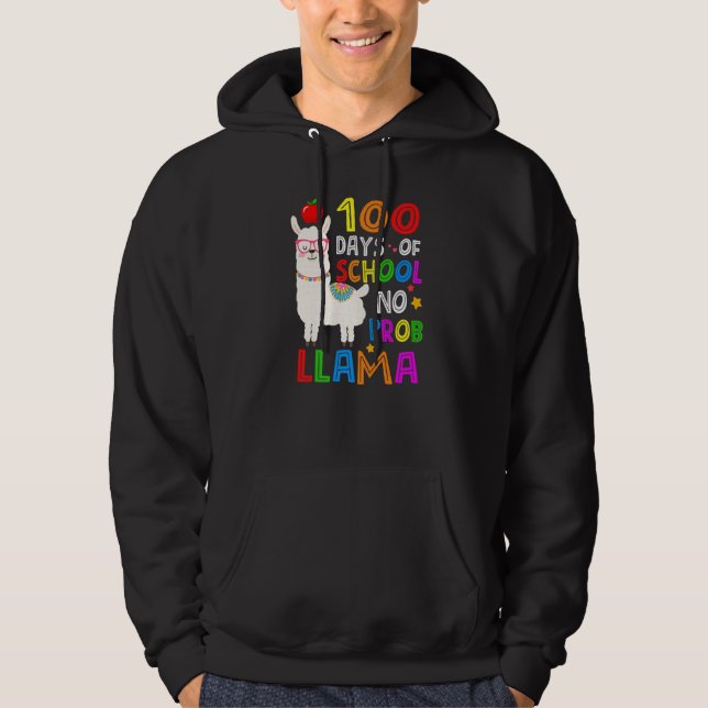 100 Days of School Funny No Probllama Llama 100th  Hoodie (Vorderseite)