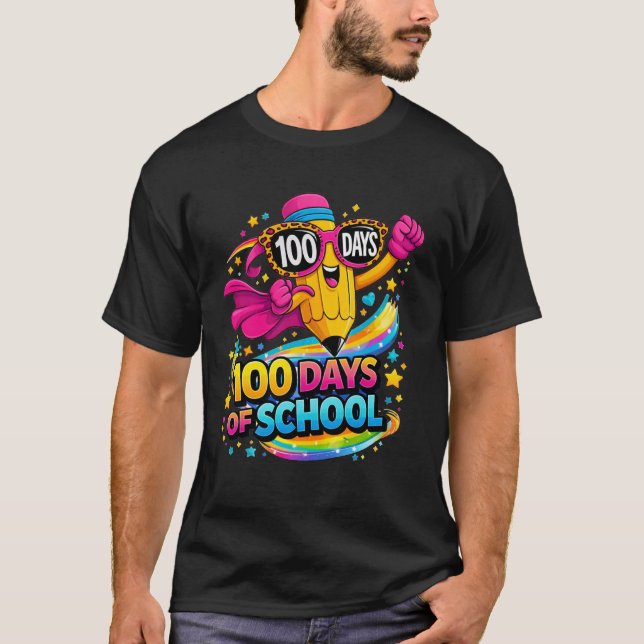100 Days of School Funny Pencil Kids Teacher 100th T-Shirt (Vorderseite)