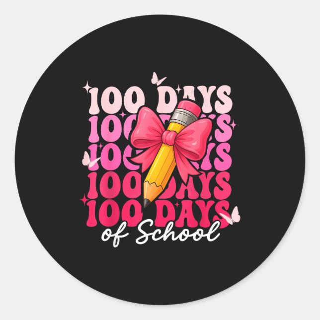100 Days Of School Girls Coquette Bow 100th Day Of Runder Aufkleber (Vorderseite)