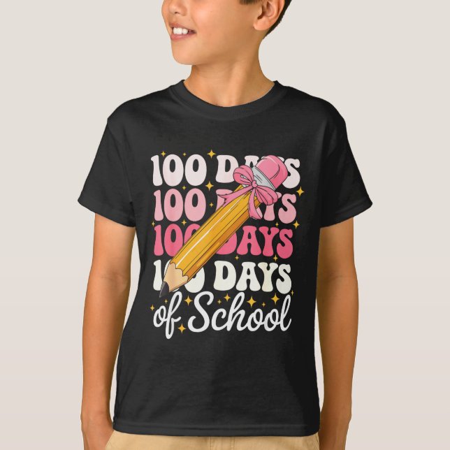 100 Days Of School Girls Coquette Bow 100th Day Of T-Shirt (Vorderseite)