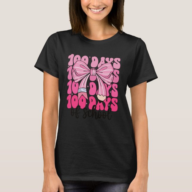 100 Days of School Girls Coquette Bow 100th Day of T-Shirt (Vorderseite)