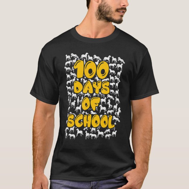 100 Days Of School Horse Mustang Mascot T-Shirt (Vorderseite)